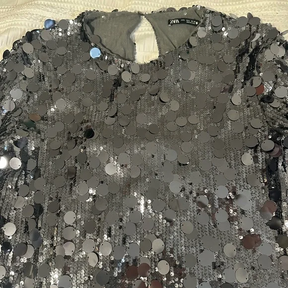 Zara Silver Sequin Long Sleeve Dress - Picture 7 of 10